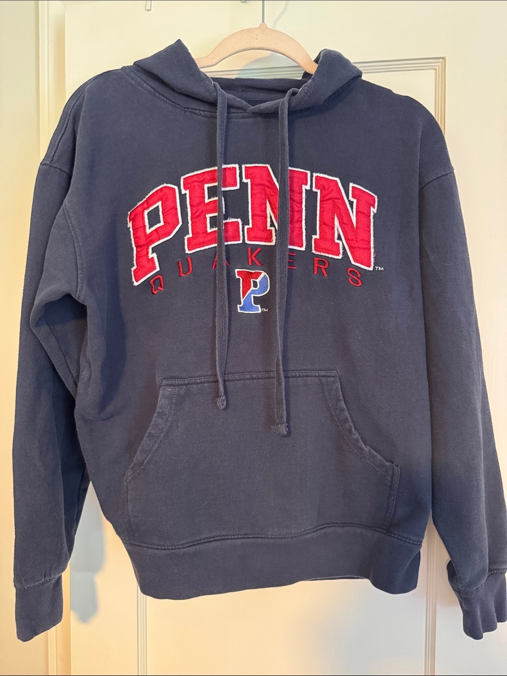 Penn Quakers Navy Crewneck Hoodie with Red Logo